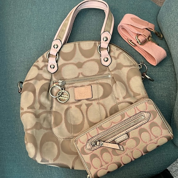 Coach Tan and Pink Satchel Bag Set - Picture 1 of 14